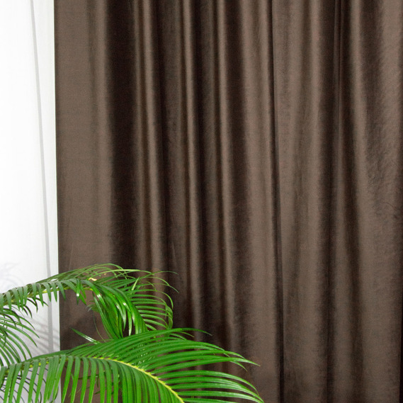 Ткань портьерная однотонная Бархат. 295 см, 365 гр/м2, шторная ткань, ткань для штор, шторы, портьеры, гардины, ткань гардинная V-3 чор шоколад, фото 1