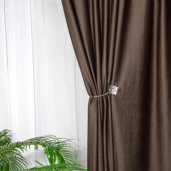 Ткань портьерная однотонная Бархат. 295 см, 365 гр/м2, шторная ткань, ткань для штор, шторы, портьеры, гардины, ткань гардинная V-3 чор шоколад, фото 3