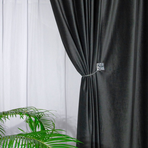 Ткань портьерная однотонная Бархат. 295 см, 365 гр/м2, шторная ткань, ткань для штор, шторы, портьеры, гардины, ткань гардинная V-58 графіт, фото 3