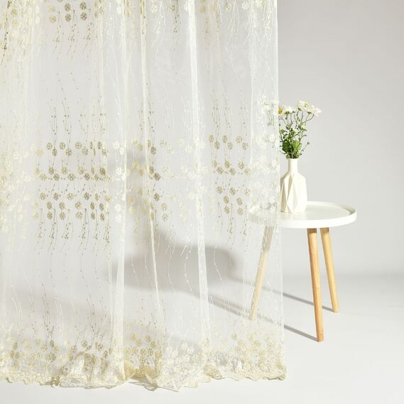 Тюль сетка с вышивкой Иванка V-06 крем золото, фото 1 Тюль сетка с вышивкой Иванка V-06 крем золото, фото 1