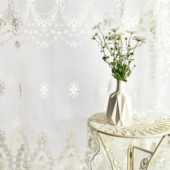 Тюль сетка с вышивкой Акация V-02 крем, фото 1 Тюль сетка с вышивкой Акация V-02 крем, фото 1