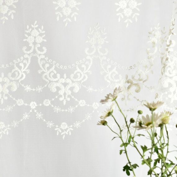 Тюль сетка с вышивкой Акация V-02 крем, фото 2 Тюль сетка с вышивкой Акация V-02 крем, фото 2