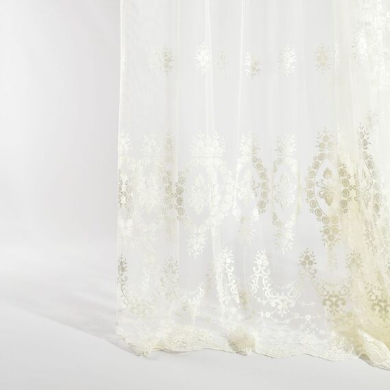 Тюль сетка с вышивкой Акация V-02 крем, фото 3 Тюль сетка с вышивкой Акация V-02 крем, фото 3
