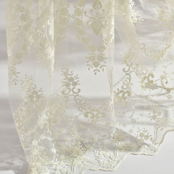 Тюль сетка с вышивкой Акация V-02 крем, фото 5 Тюль сетка с вышивкой Акация V-02 крем, фото 5