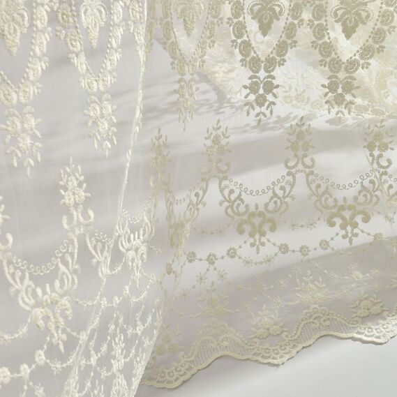 Тюль сетка с вышивкой Акация V-02 крем, фото 9 Тюль сетка с вышивкой Акация V-02 крем, фото 9