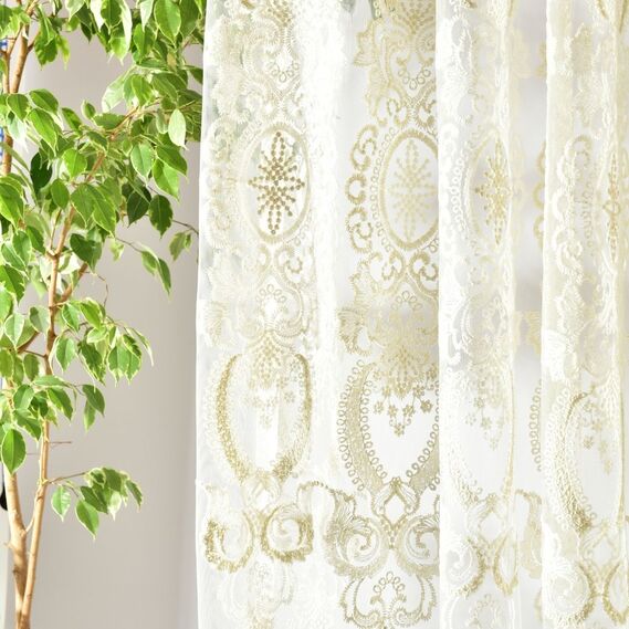 Тюль сетка с вышивкой Майя V-02 крем золото, фото 1