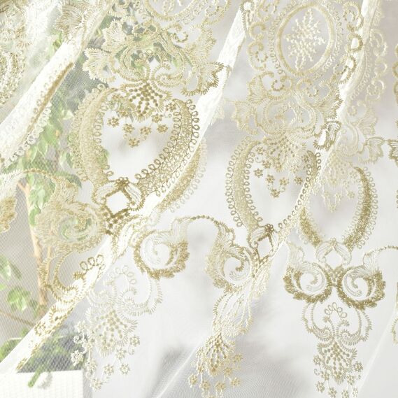 Тюль сетка с вышивкой Майя V-02 крем золото, фото 2 Тюль сетка с вышивкой Майя V-02 крем золото, фото 2