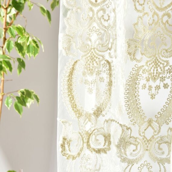 Тюль сетка с вышивкой Майя V-02 крем золото, фото 3 Тюль сетка с вышивкой Майя V-02 крем золото, фото 3