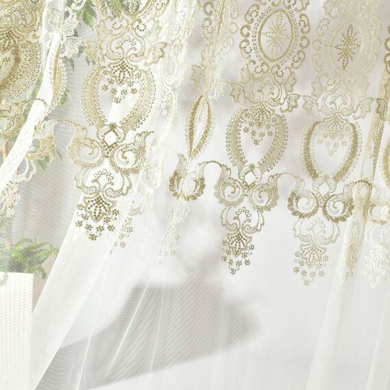 Тюль сетка с вышивкой Майя V-02 крем золото, фото 4