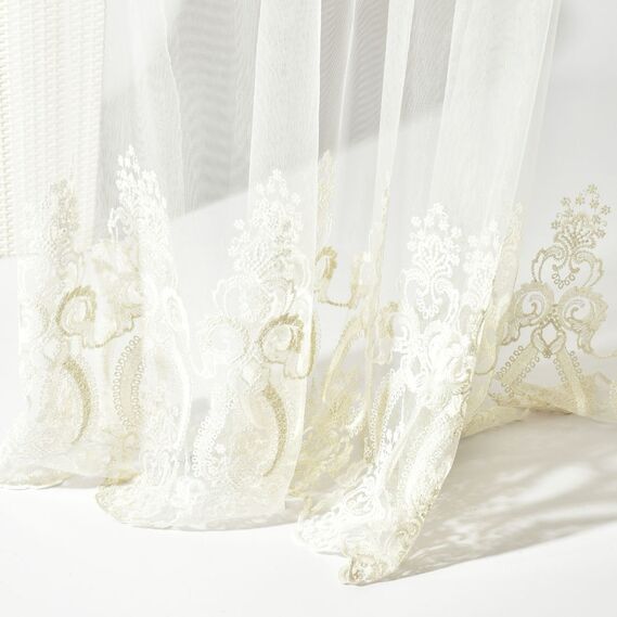 Тюль сетка с вышивкой Майя V-02 крем золото, фото 5 Тюль сетка с вышивкой Майя V-02 крем золото, фото 5