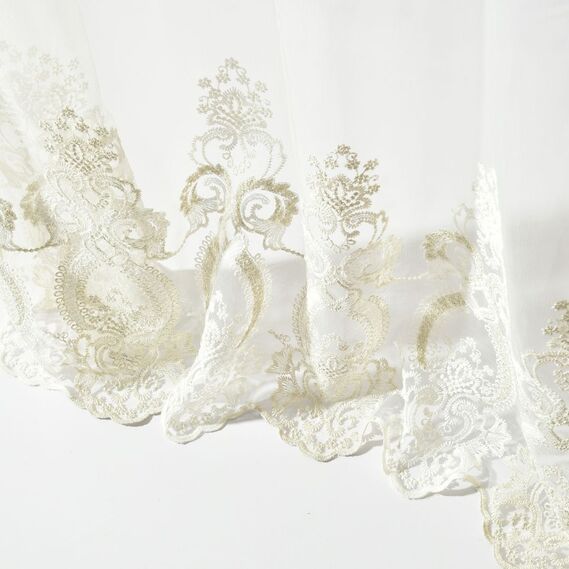Тюль сетка с вышивкой Майя V-02 крем золото, фото 6