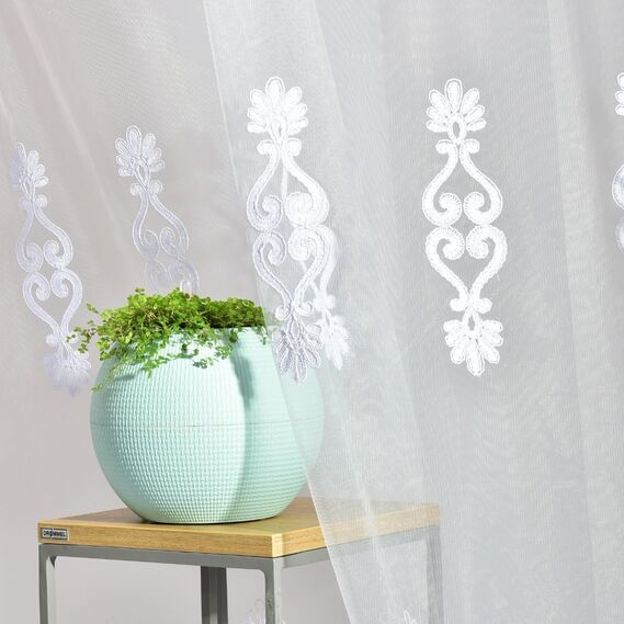 Тюль сетка с вышивкой Diva V-beyaz , фото 8 Тюль сетка с вышивкой Diva V-beyaz , фото 8