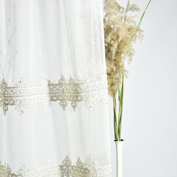 Ткань тюль фатин с вышивкой La Roch V-4 беж, фото 1 Ткань тюль фатин с вышивкой La Roch V-4 беж, фото 1