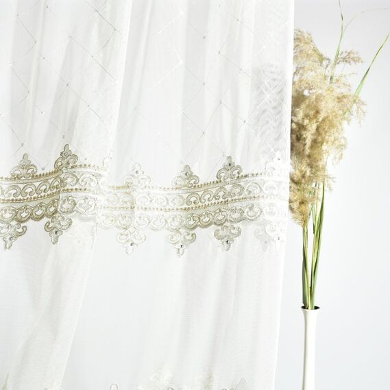 Ткань тюль фатин с вышивкой La Roch V-4 беж, фото 2 Ткань тюль фатин с вышивкой La Roch V-4 беж, фото 2