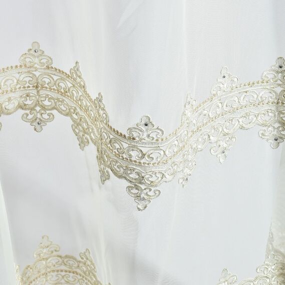 Ткань тюль фатин с вышивкой La Roch V-4 беж, фото 3 Ткань тюль фатин с вышивкой La Roch V-4 беж, фото 3