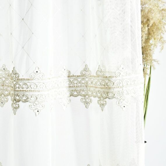 Ткань тюль фатин с вышивкой La Roch V-4 беж, фото 4 Ткань тюль фатин с вышивкой La Roch V-4 беж, фото 4