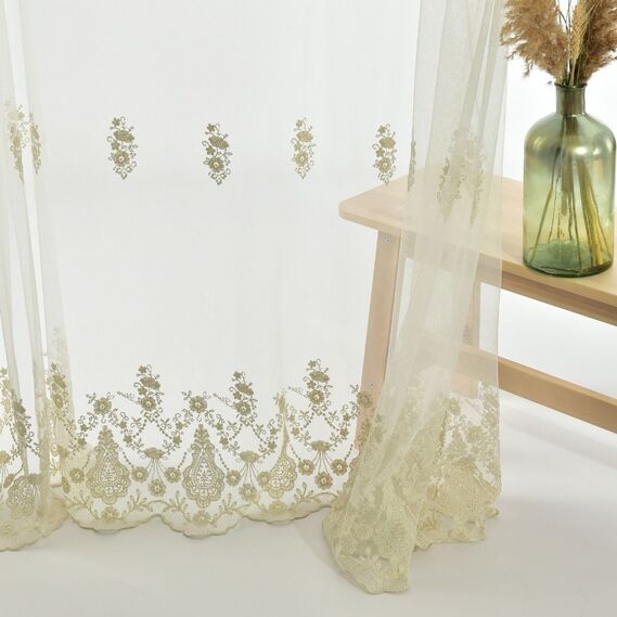 Тюль фатин с вышивкой Бейл V-03 крем, фото 1 Тюль фатин с вышивкой Бейл V-03 крем, фото 1