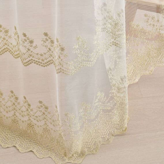 Тюль сетка с вышивкой Марфа V-золото, фото 1 Тюль сетка с вышивкой Марфа V-золото, фото 1