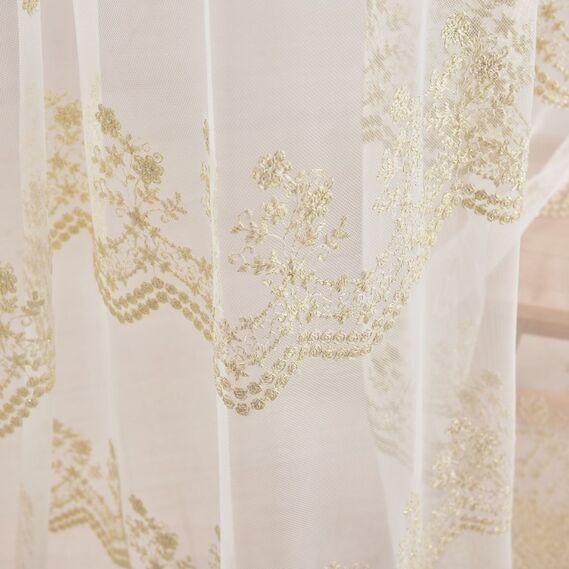 Тюль сетка с вышивкой Марфа V-золото, фото 3 Тюль сетка с вышивкой Марфа V-золото, фото 3