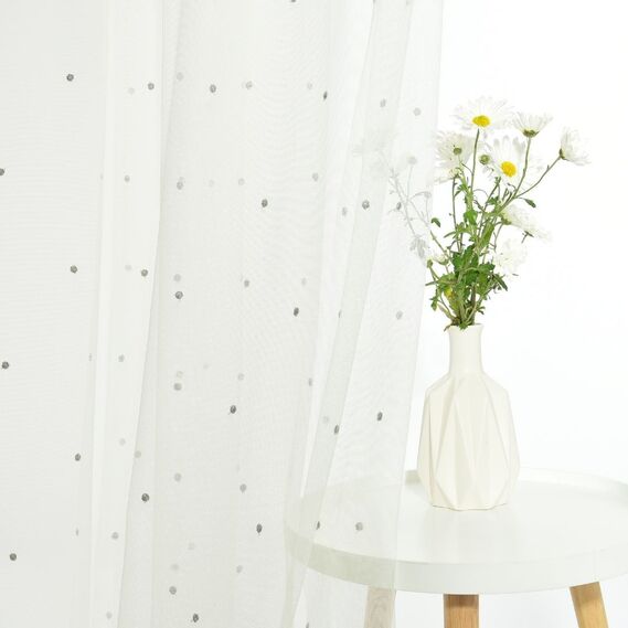 Ткань тюль фатин с вышивкой Nokta V-сіра, фото 3 Ткань тюль фатин с вышивкой Nokta V-сіра, фото 3