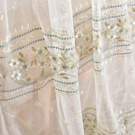 Тюль фатин с вышивкой Марсель V-3 бірюза, фото 3