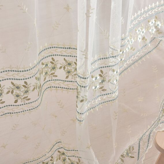 Тюль фатин с вышивкой Марсель V-3 бірюза, фото 4