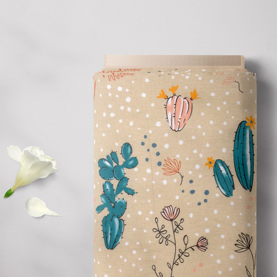 Calico fabric 2.4 Selonya V-М08020/2 Кактуси беж, фото 2