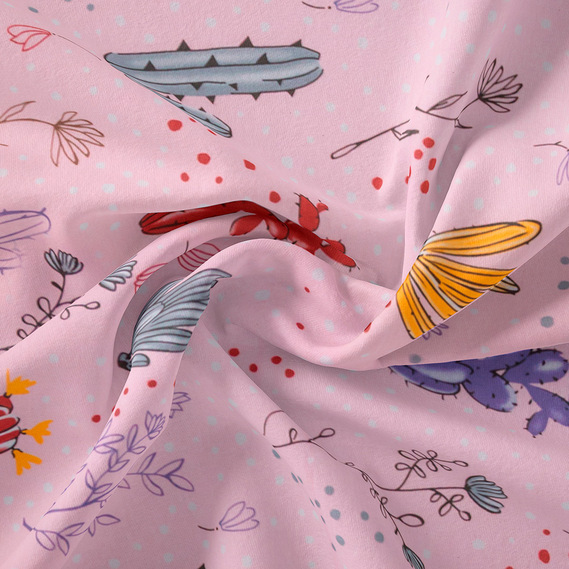 Тканина бязь ранфорс для постільної білизни 2,4 м V-М08020/8 Кактуси рожева, фото 1