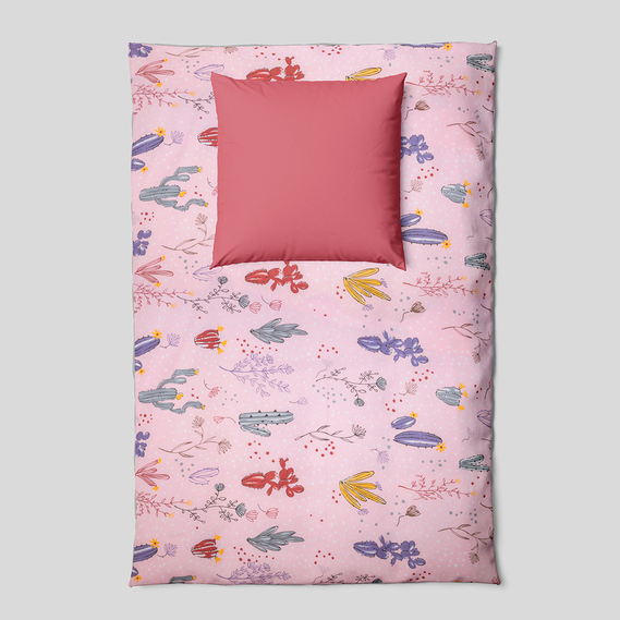 Тканина бязь ранфорс для постільної білизни 2,4 м V-М08020/8 Кактуси рожева, фото 3