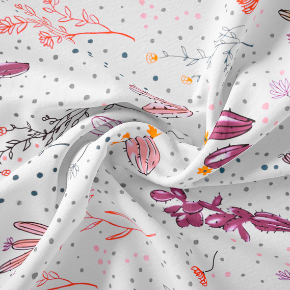 Ткань бязь ранфорс для постельного белья 2,4 м V-М08020/3 Кактуси біла, фото 1