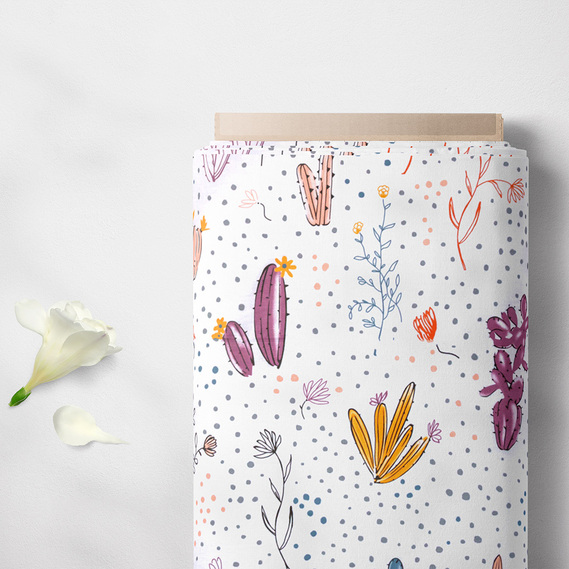 Ткань бязь ранфорс для постельного белья 2,4 м V-М08020/3 Кактуси біла, фото 2