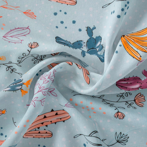 Тканина бязь ранфорс для постільної білизни 2,4 м V-М08020 Кактуси ментол, фото 4