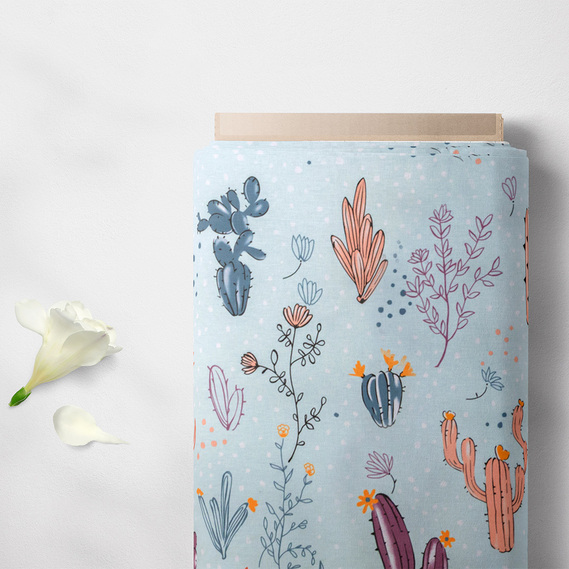 Тканина бязь ранфорс для постільної білизни 2,4 м V-М08020 Кактуси ментол, фото 5