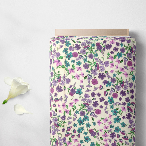 Тканина бязь ранфорс для постільної білизни 2,4 м V-М11040/3 Дрібноцвіт лілова, фото 2