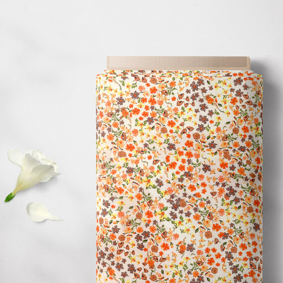 Тканина бязь ранфорс для постільної білизни 2,4 м V-М11040/2 Дрібноцвіт помаранч, фото 5