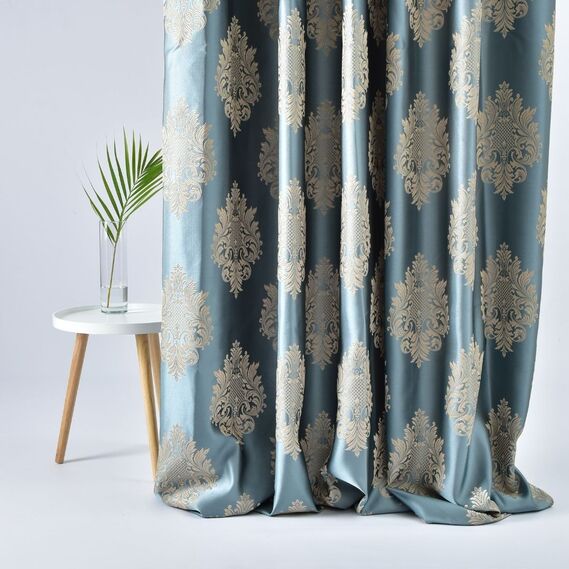 Тканина портьєрна жакардова Торонто  V-805 бірюза золото, фото 1