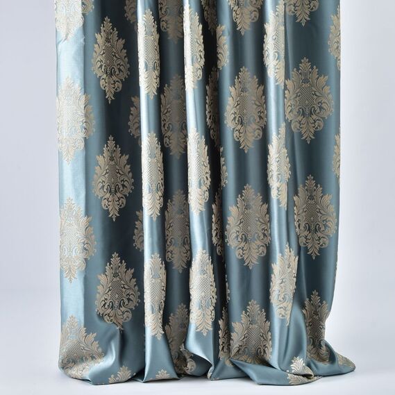 Тканина портьєрна жакардова Торонто  V-805 бірюза золото, фото 2
