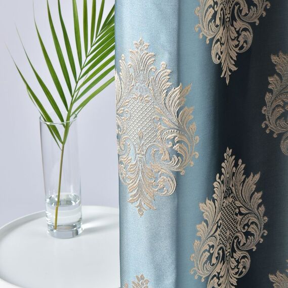 Тканина портьєрна жакардова Торонто  V-805 бірюза золото, фото 5