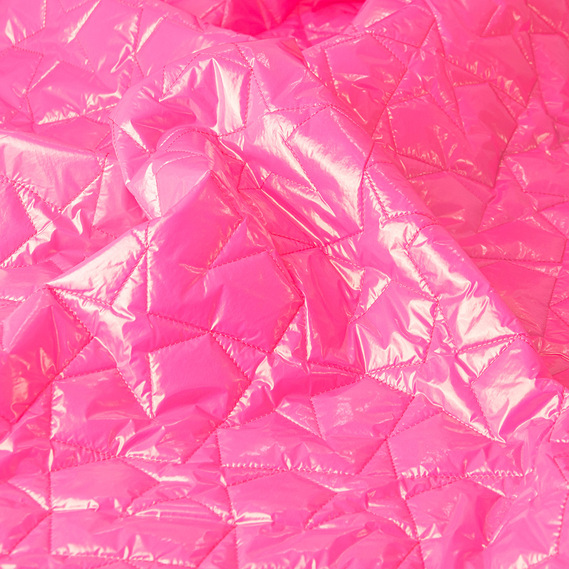 Ткань плащевая стеганная с утеплителем неон рожева зірки, фото 1