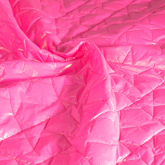 Ткань плащевая стеганная с утеплителем неон рожева зірки, фото 3