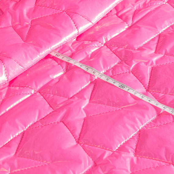 Ткань плащевая стеганная с утеплителем неон рожева зірки, фото 4