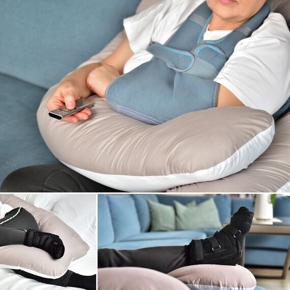 Подушка П-форми IDEIA 140х75х20 см U-shape для вагітних, реабілітації та щоденного комфорту, з наволочкою на блискавці, антиалергенна сіро/біла, фото 10