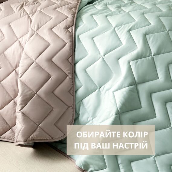Покривало на ліжко Іззі 220х240 см IDEIA двосторонне, міцна стібка тканини, антиалергенне волокно м`ята/св.сірий, фото 3