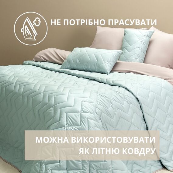 Покривало на ліжко Іззі 220х240 см IDEIA двосторонне, міцна стібка тканини, антиалергенне волокно м`ята/св.сірий, фото 5