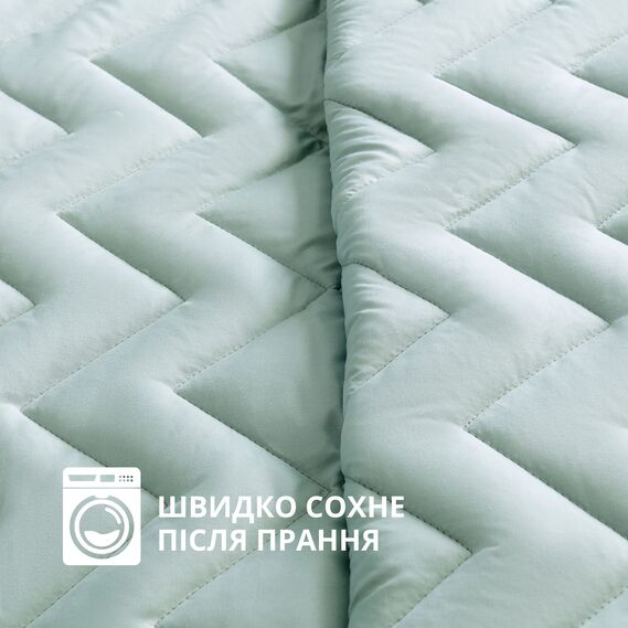 Покривало на ліжко Іззі 220х240 см IDEIA двосторонне, міцна стібка тканини, антиалергенне волокно м`ята/св.сірий, фото 7