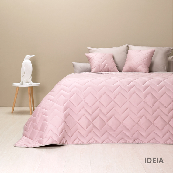 Покривало на ліжко Іззі 220х240 см IDEIA двосторонне, міцна стібка тканини, антиалергенне волокно пудра/св.сірий, фото 8