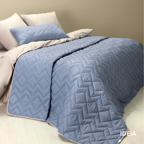 Покрывало на кровать Іззі 240х260 см IDEIA двухстороннее, прочная стежка ткани, антиаллергенное волоконо джинс/св.сірий, фото 6