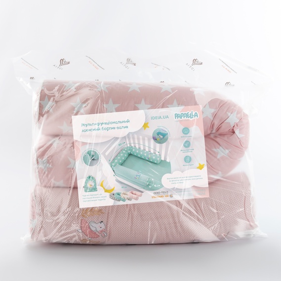 Бортик валики 2 шт захисні у дитяче ліжечко ТM PAPAELLA 60х15 см, 120х15 см бавовна зірка/горошок пудра, фото 4