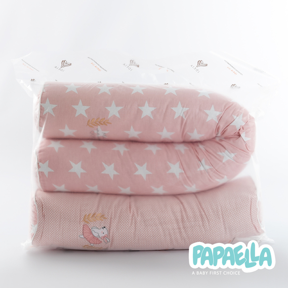 Бортик валики 2 шт захисні у дитяче ліжечко ТM PAPAELLA 60х15 см, 120х15 см бавовна зірка/горошок пудра, фото 11