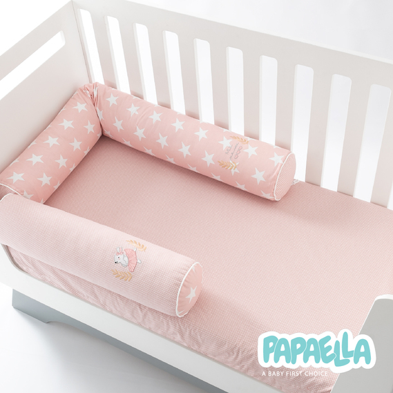 Бортик валики 2 шт захисні у дитяче ліжечко ТM PAPAELLA 60х15 см, 120х15 см бавовна зірка/горошок пудра, фото 12